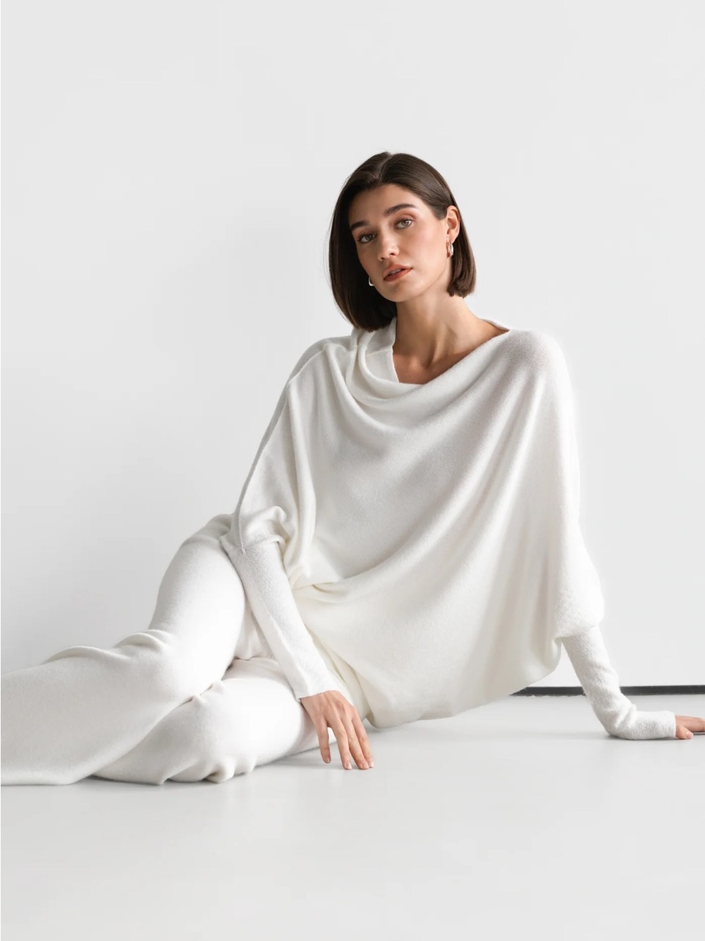 JAKI Asymmetric Draped | Ivory | Seamless Knit